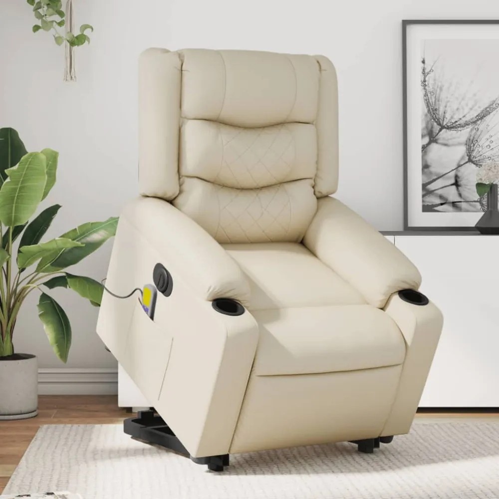 vidaXL elektromos krémszínű műbőr felállást segítő masszázsfotel