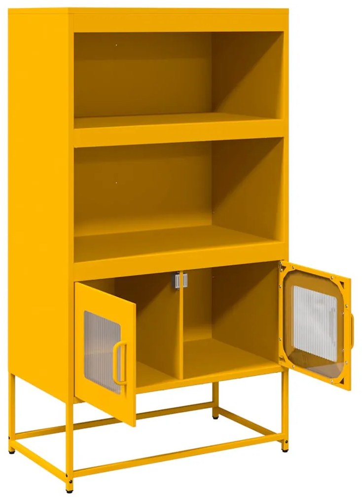 Highboard Mustársárga 68x39x123 cm Acél