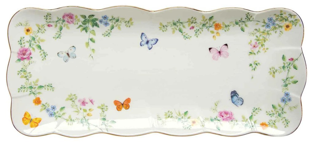 Pillangós porcelán asztali kínáló tálca 36x14 cm díszdobozban Dancing Butterflies
