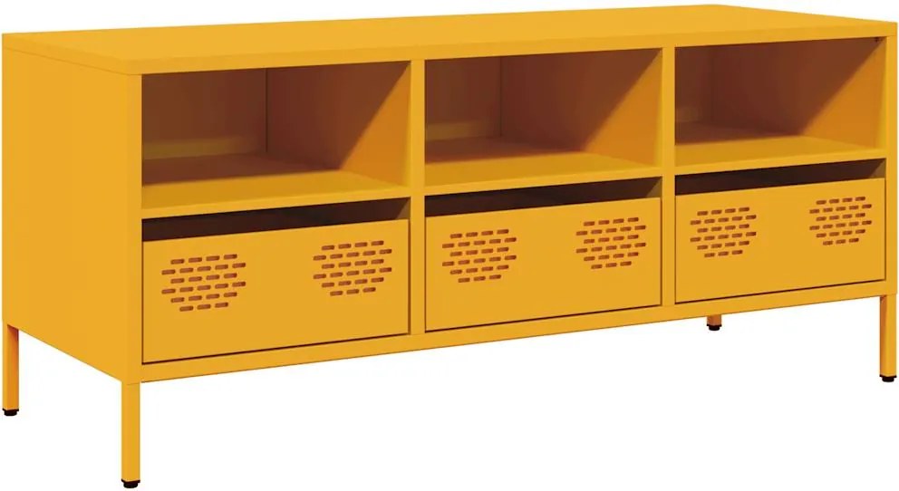 vidaXL mustársárga hidegen hengerelt acél TV-szekrény 101,5x39x43,5 cm