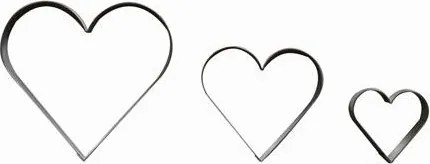 Szív alakú cukorkavágó, nagy, sima, 3 darabos készlet.