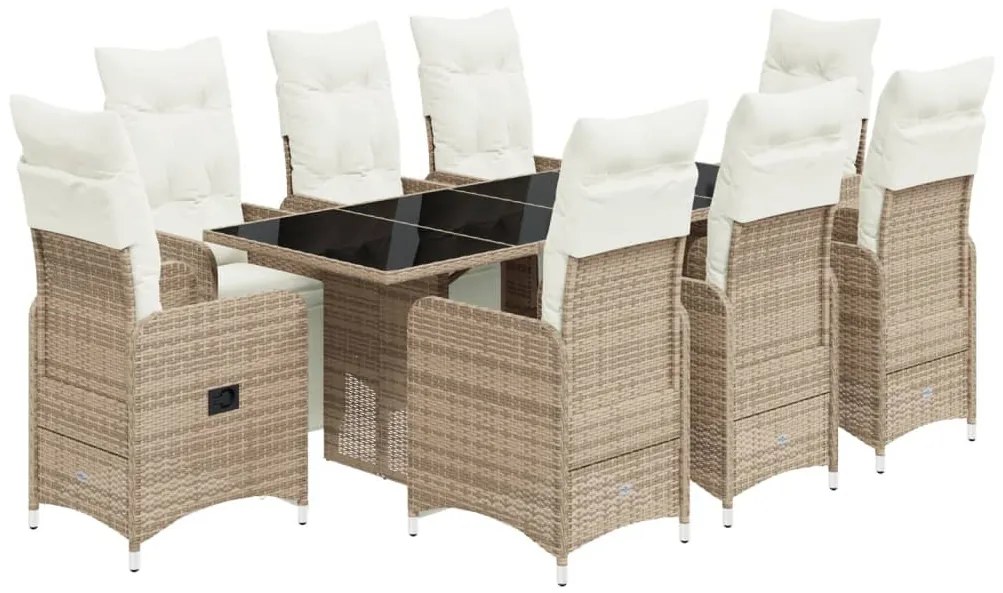9 részes barna polyrattan kerti bisztrógarnitúra párnákkal
