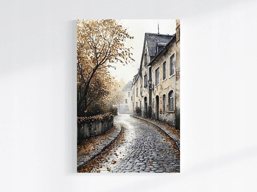 Vászonkép Canvas Akvarell Város Óváros Utca Macskakő 40x60