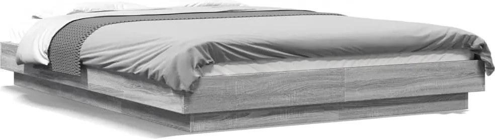 vidaXL szürke sonoma színű szerelt fa ágykeret LED-del 135 x 190 cm