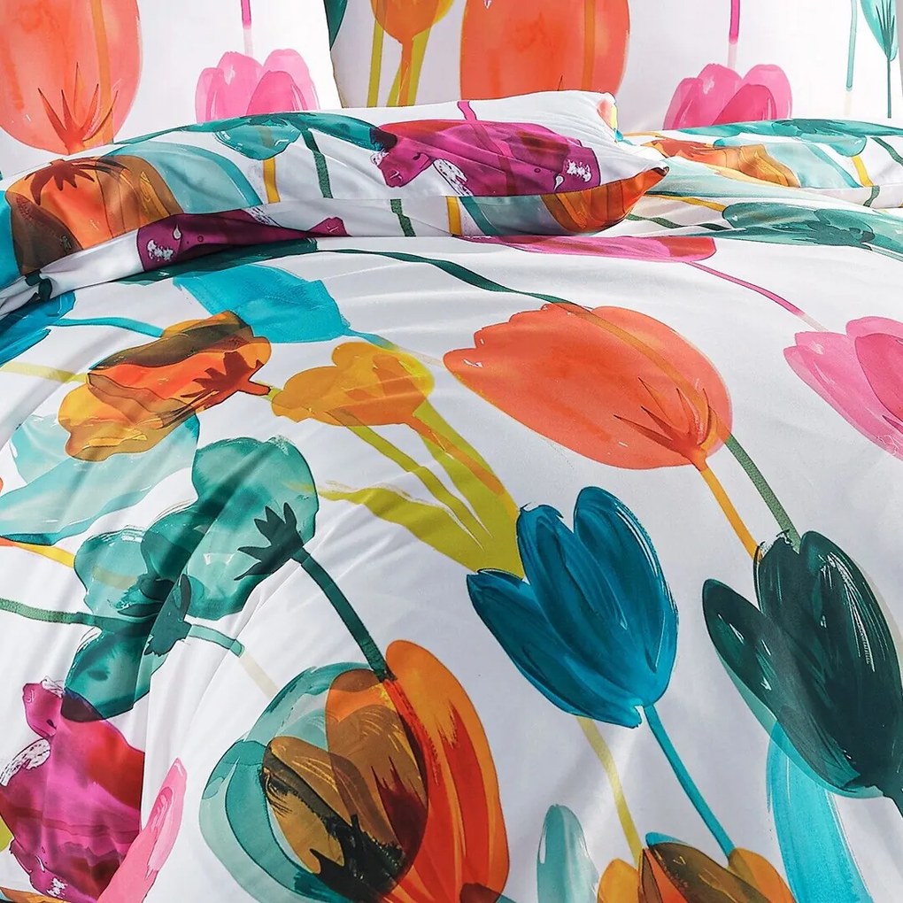 BedTex Satin ágynemű Tulipi, 160 x 200 cm, 2 x 70 x 80 cm, 160 x 200 cm, 2 db 70 x 80 cm