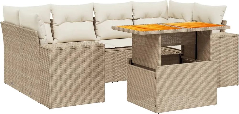 vidaXL 7 részes bézs polyrattan kerti ülőgarnitúra párnákkal