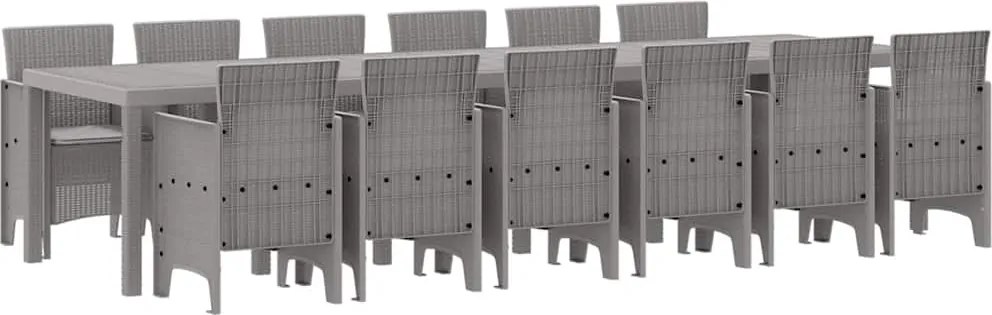 vidaXL Kert étkező szett 13 pcs Világosszürke Polt rattan