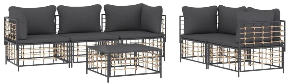 6 részes antracitszürke polyrattan kerti ülőgarnitúra párnákkal