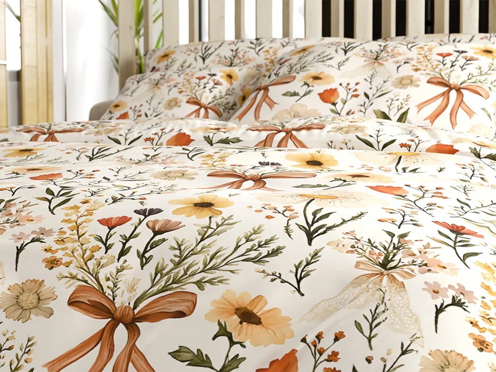 Polipamut ágynemű FLORAL RIBBON POLY krém színű Ágyneműhuzat mérete: 70 x 90 cm | 140 x 200 cm
