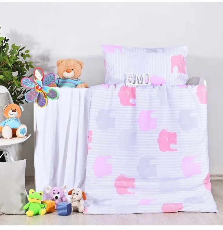 EMI Elefántos rózsaszín gyerek ágyneműhuzat, A standard egyszemélyes ágy szett tartalma: 1x 140x200 + 1x 70x90