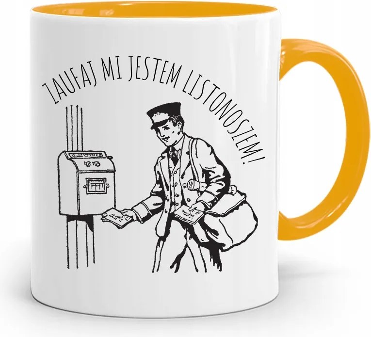 Sárga Bögre Postásnak Bízz Bennem! Ajándék fényképes nyomattal