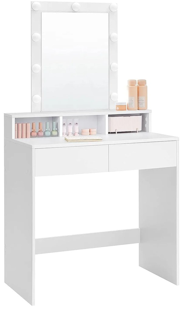 Fésülködőasztal, sminkasztal tükörrel fiókokkal, fehér 80x40x145cm