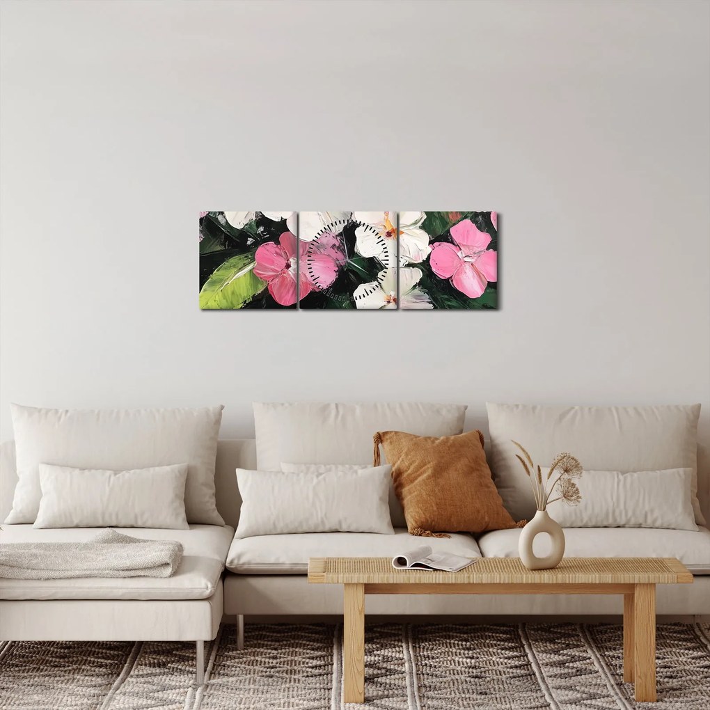 Kép - Rózsaszín és fehér virágok (órával) (90x30 cm)