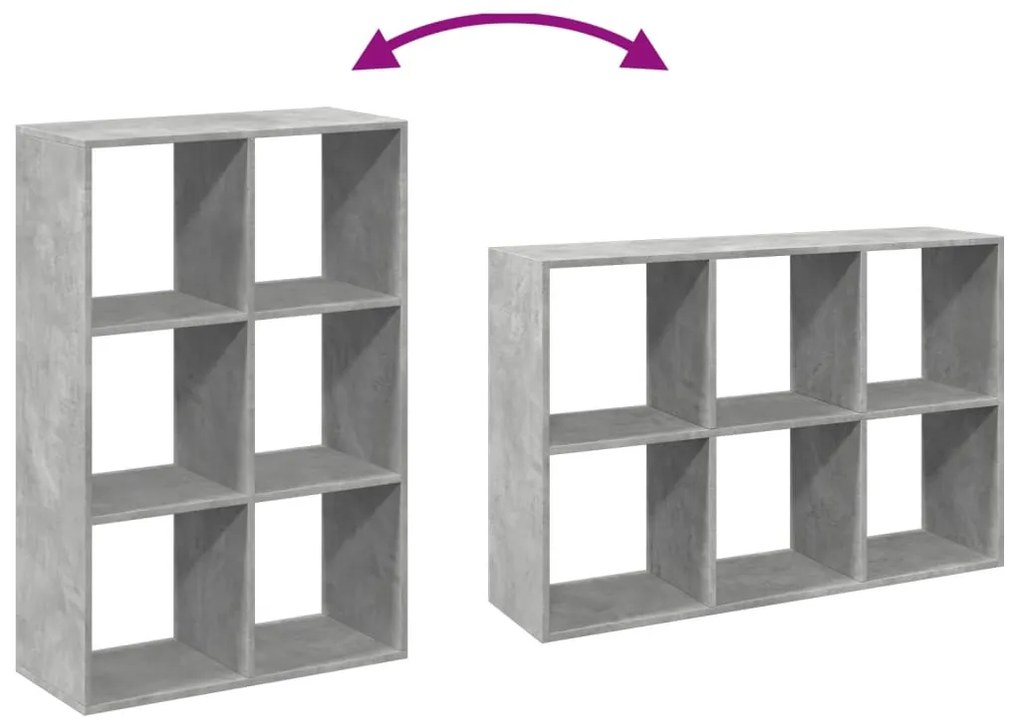betonszürke szerelt fa elválasztó könyvespolc 69,5x29x103,5 cm