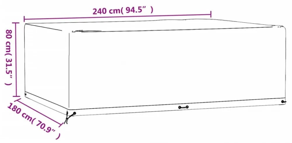 2 db téglalap alakú kerti bútorhuzat 12 fűzőlyukkal 240x180x80