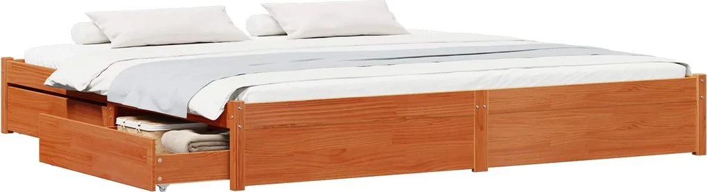 vidaXL Ágykeret fiókkal Faggyú barna 200 x 200 cm Tömör fenyőfa