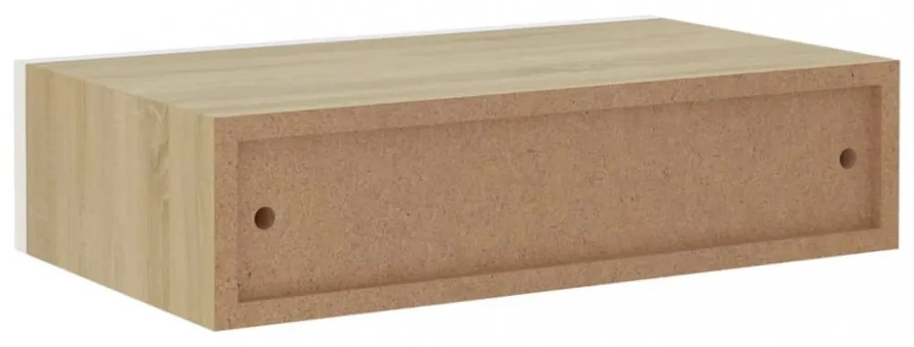 2 db tölgyszínű és fehér MDF fiókos fali polc 40 x 23,5 x 10 cm