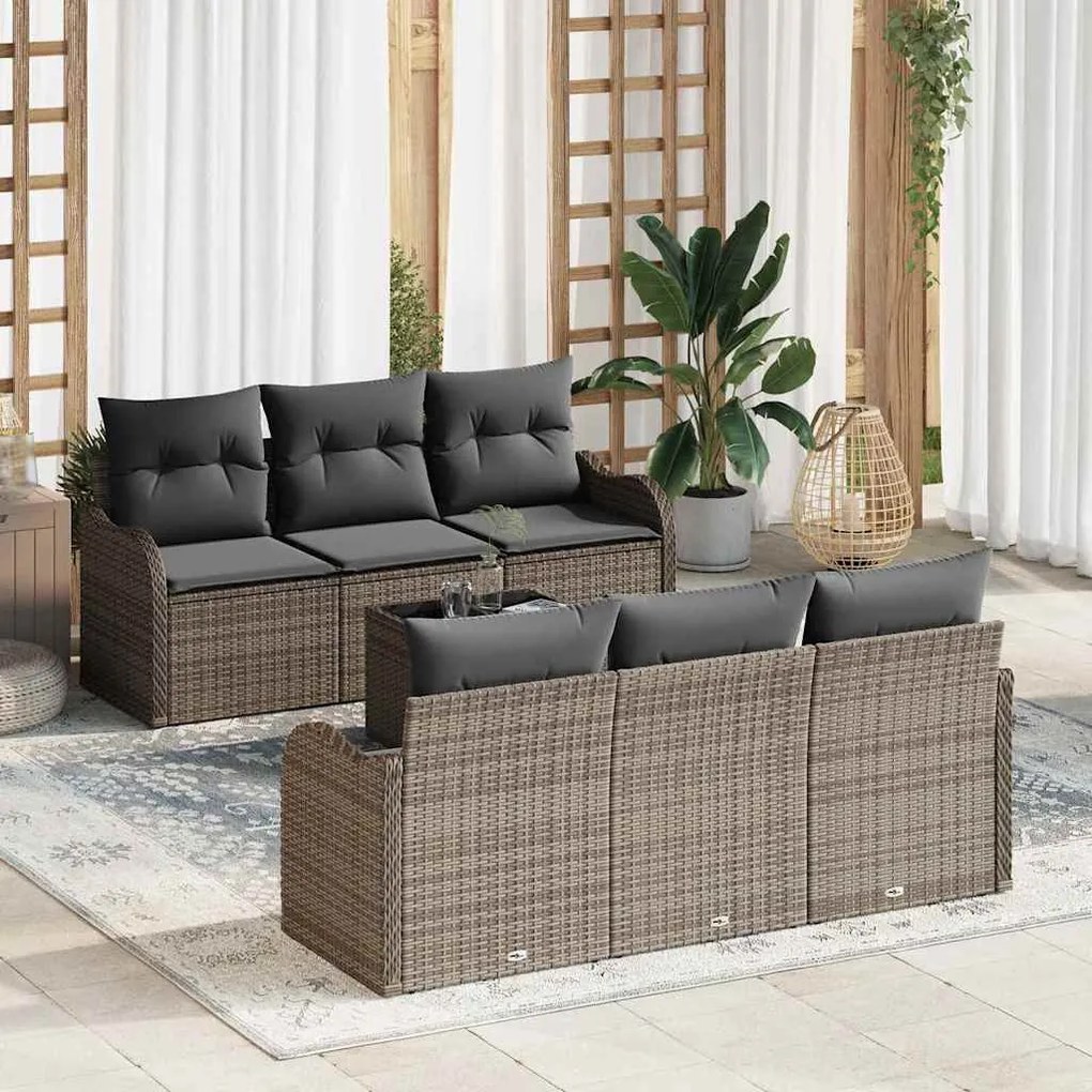 Kerti Kanapé Szett 7 pcs Szürke 55 x 55 x 37 cm Poli rattan