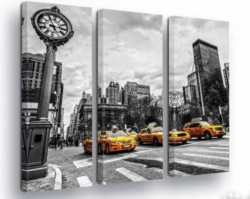 Vászonkép 90x80 New York taxi város utca óra fekete-fehér sárga tájkép