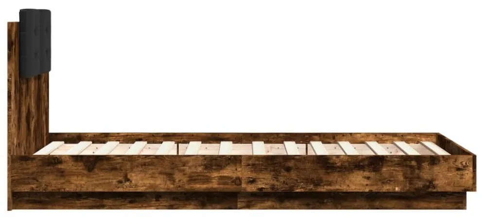 füstös tölgy színű szerelt fa ágykeret fejtámlával 90 x 190 cm