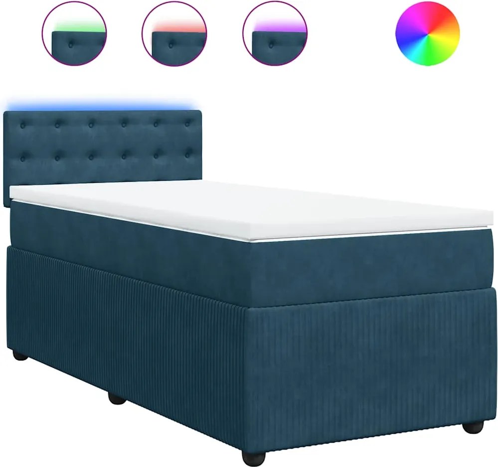 vidaXL Kék bársony rugós ágy matraccal 100 x 200 cm