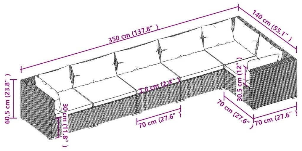 6 részes szürke polyrattan kerti ülőgarnitúra párnákkal