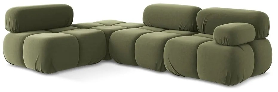 Világoszöld bársony moduláris sarokkanapé (bal oldali) Lokua – Makamii
