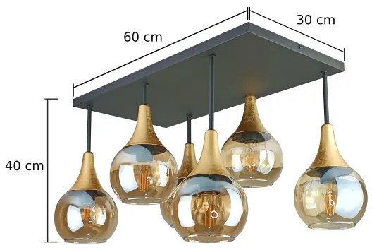 Felületre szerelhető csillár SOMA 6xE27/60W/230V fekete/arany/füstös bézs