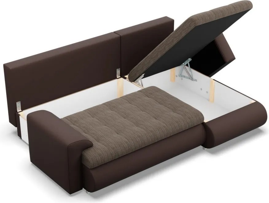 Tokio sarokkanapé, 2 ágyneműtartóval, fonott + műbőr, jobboldali, barna