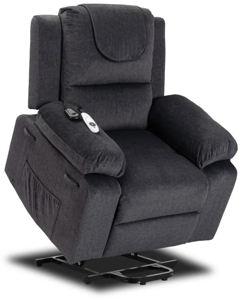 Elektromosan Vezérelhető Masszázsfunkciós Relaxfotel Sötétszürke Színben, Felállást Segítő Funkcióval. FENIX