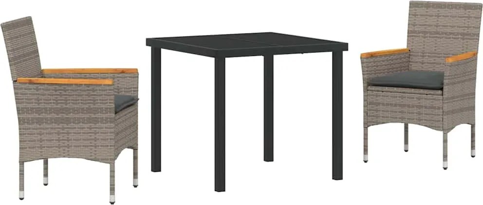vidaXL Kert étkező szett párnával 3 pcs Szürke polirattan