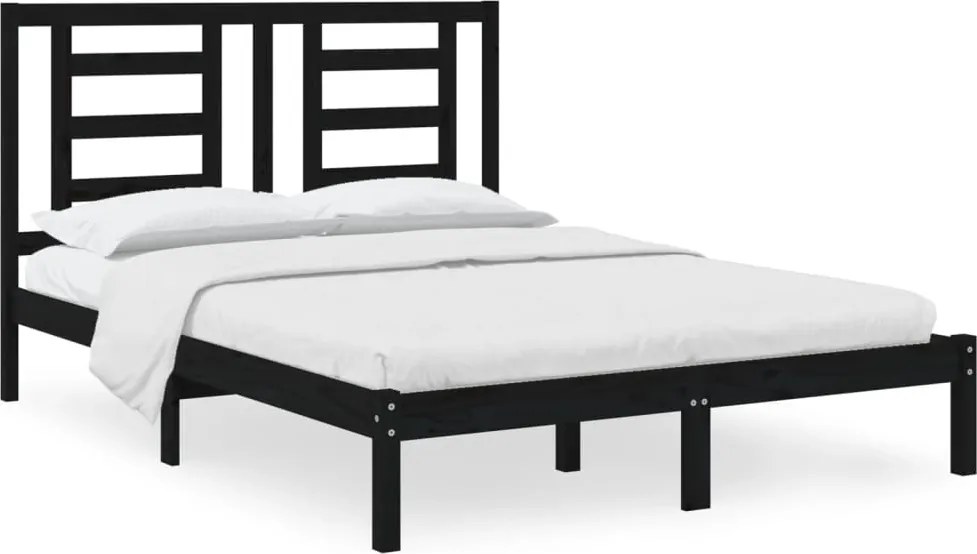vidaXL fekete tömör fenyőfa ágykeret 140 x 190 cm