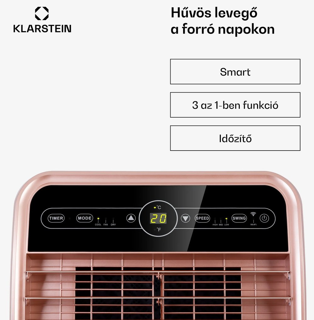 Klarstein Metrobreeze New York Smart 12k, mobil klíma, 12000 BTU/3,5 kW, A energiahatékonysági osztály, távirányító, rózsaszín-arany