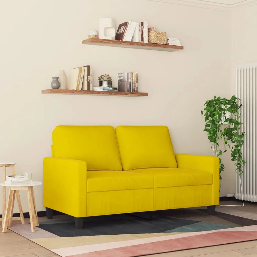 kétszemélyes sárga bársony kanapé 120 cm