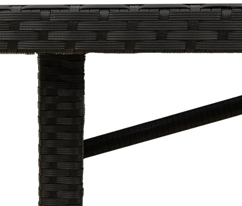 fekete polyrattan üveglapos kerti asztal 190x80x74 cm