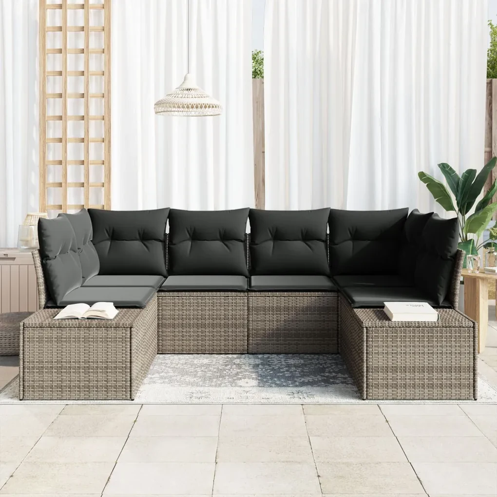 Kerti kanapé szett 6 darabos Szürke Rattan Kerti kanapé szett | BIANO