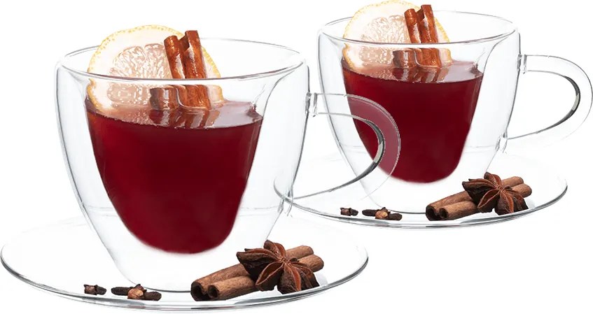 Thermo Heart csésze pohár csészealjakkal, 2db, szív alakú, 150ml, HOTCOOL TYP 5