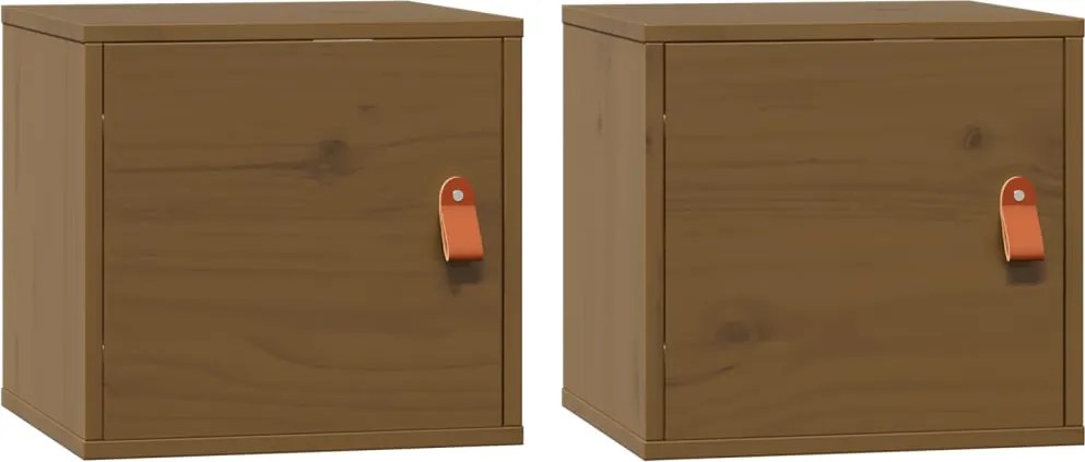 vidaXL 2 db mézbarna tömör fenyőfa faliszekrény 31,5 x 30 x 30 cm