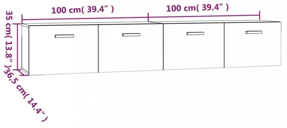 2 db szürke sonoma színű szerelt fa faliszekrény 100x36,5x35 cm