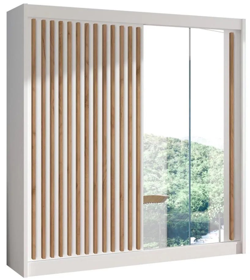 Tükrös SANTINO gardróbszekrény 203x215 cm, fehér/craft tölgy