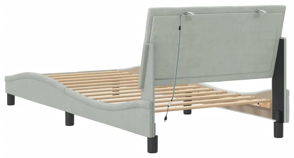 világosszürke bársony ágykeret LED-ekkel matrac nélkül Hanko 100 x 200 cm