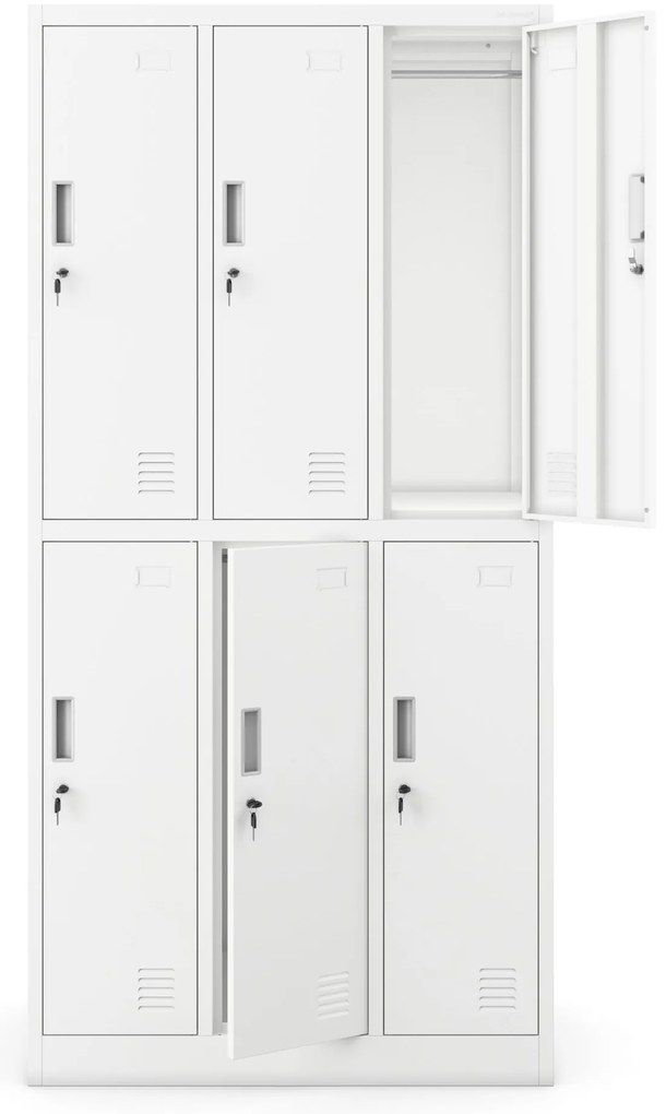 Szociális fém öltözőszekrény 6 ajtóval IGOR 900 x 1850 x 450 mm, fehér