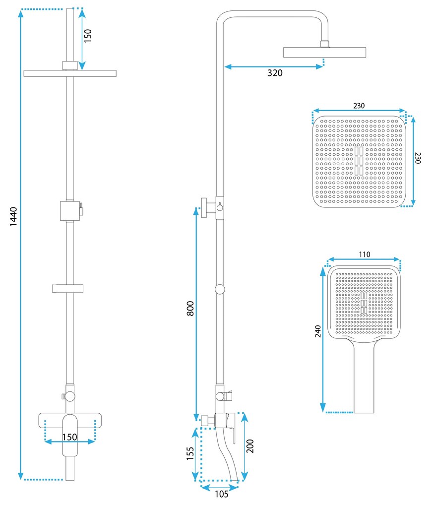 Rea Argus, zuhanygarnitúra esővel és kézi zuhanyfejjel, arany matt, REA-P7841