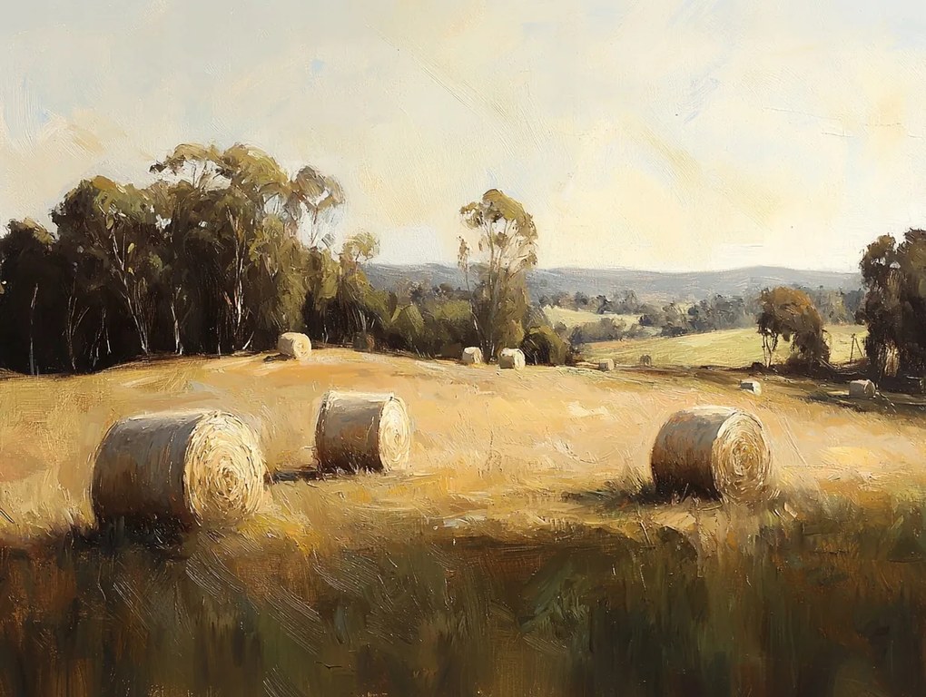 Canvas Vászonkép Tájkép Lengyelország Falu Aratás Mező Széna Nyár 100x75