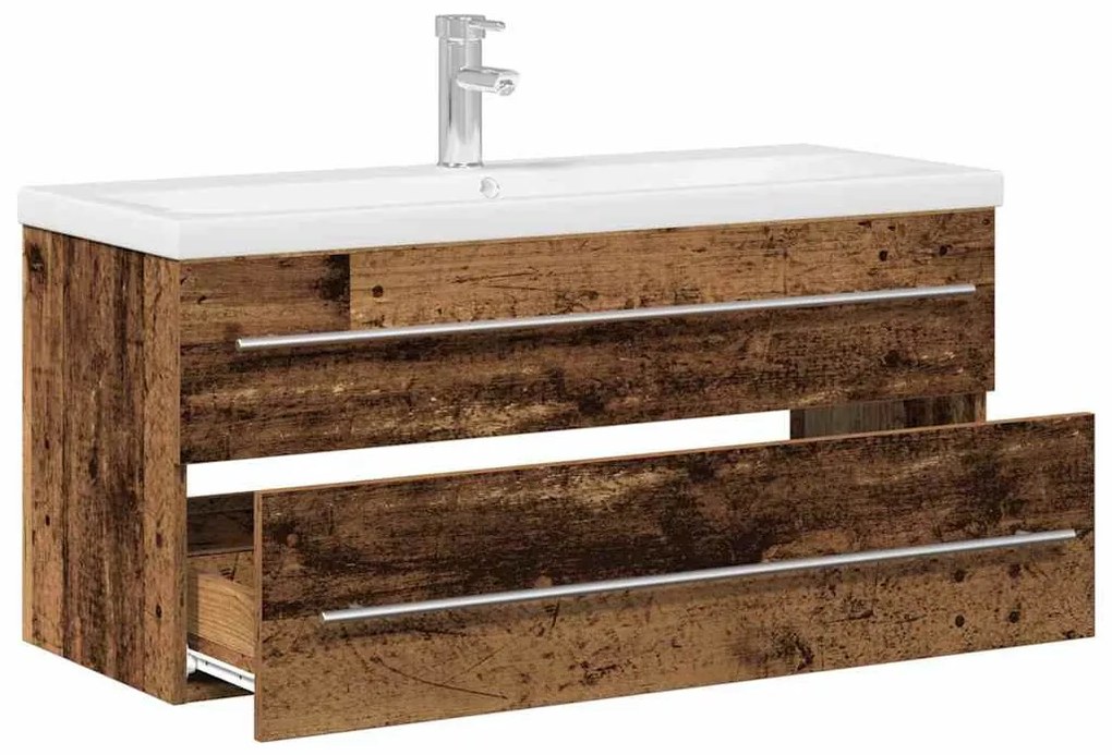 Mosdókagylós szekrény fiókkal 2 pcs Régi fa 100 x 38.5 x 48 cm
