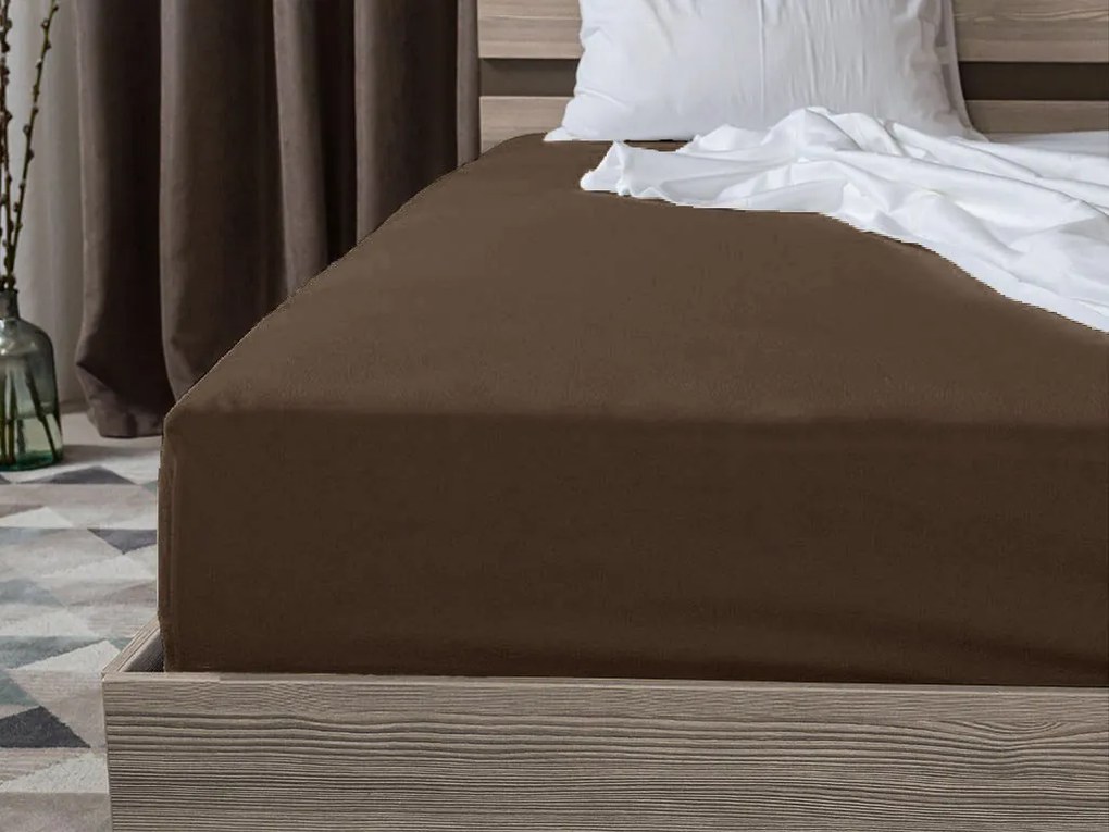 Jersey gumis lepedő lycrával sötétbarna 90 x 200 cm