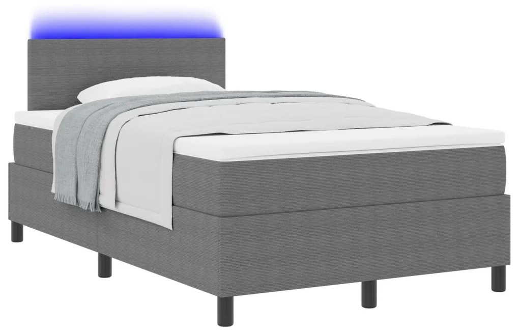 Boxspring Ágy Matraccal & LED Világosszürke 120x200 cm Kordus Szövet
