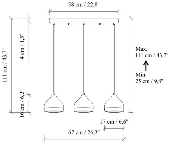 Kábelcsillár YILDO 3xE27/40W/230V fehér/arany