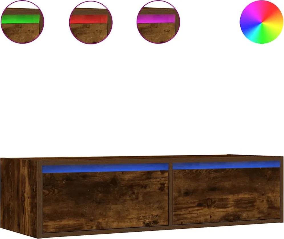 vidaXL TV szekrény LED világítással füstölt tölgy 100X35,5x25 cm