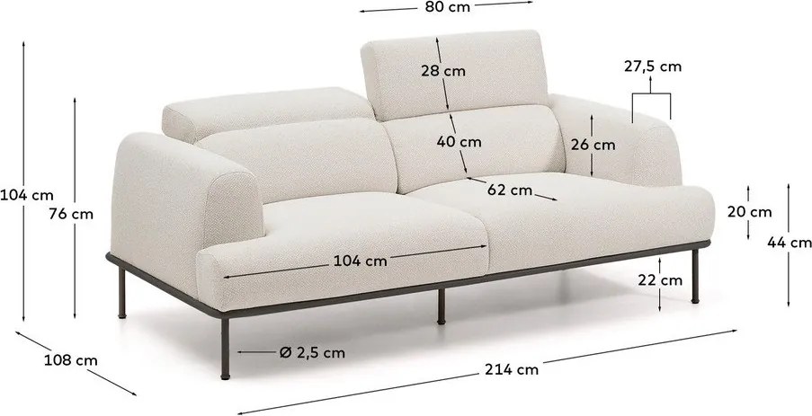 Bézs zsenília állítható kanapé 214 cm Aurum – Kave Home